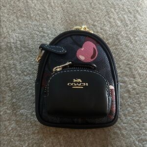 Coach Black and Pink Floral Mini Backpack Keychain